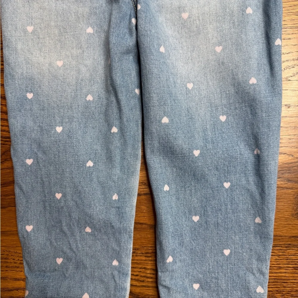 OshKosh B'gosh Girls Light Blue Denim Overalls Pink Hearts Prints Valentine’s 2T
